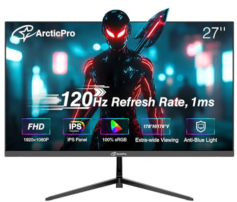 ArcticPro 27 120Hz Display, FHD 1080p, Computer Monitor, IPS, 99% sRGB, Adaptive Sync, 1ms Response Time, 3-Sided Frameless, Ultra Slim, VESA Mount, Anti-Blue Light Design