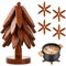 Mapille Holzuntersetzer für Heiße Gerichte, Untersetzer in Baumform, Baum Untersetzer Holz, 4 Holzuntersetzer + 1 Ständer, Faltbares Holzpad für Heiße Gerichte/Topf/Schüssel (B)