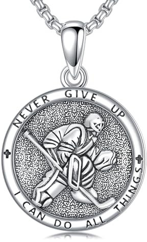 enjoylifecreative Hockey Halskette für Männer Hockeyliebhaber Fans Sterlingsilber Niemals aufgeben Sporthalskette Hockeygeschenke zum Geburtstag und zu Weihnachten