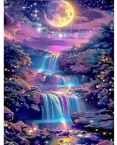 ZGDYi 5D Diamond Painting Paisaje, Kit Completo de Pintura Diamante 5D Cascada Lunar, DIY Pintura con Diamantes para Adultos principiante, Cuadro de Diamantes DIY para Decoración del Hogar (30x40cm)