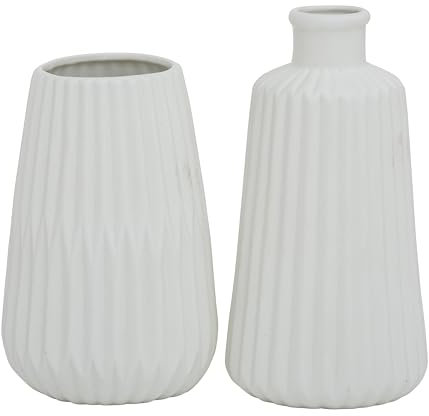 mucHome 2er Set Vasen, Blumenvasen aus Keramik 17 cm, ø ca. 8,5 cm, skandinavisches Design (Weiß matt)