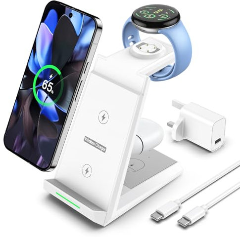 Wireless Charging Station for Google - NANAMI 3 in 1 Wireless Charger for Google Pixel 9 Pro/9 Pro XL/9 Pro Fold/9/8/7/6 Buds Pro 2, Induction Charging Stand for Pixel Watch 3/2, Not for Pixel Watch 1
