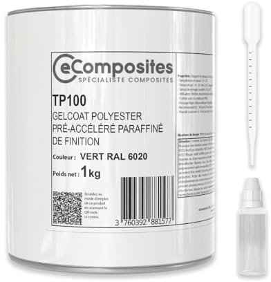 Gelcoat Polyester | 1 kg | Vert RAL 6020 | + Catalyseur PMEC + Pipette de dosage 3 ml, Gel Coat pour Bateau, Topcoat pour Camping car