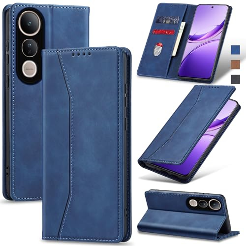 Jasonyu Handyhülle für Vivo V50 Lite 5G/4G, PU Leder Klapphülle, Blau | Magnetische Schutzhülle, Ständer, Kartenfächern, Flip Klappbar, Stoßfeste TPU Stoßsicher Hülle