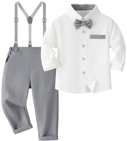 Volunboy Baby Jungen Anzug Set Bekleidung Hemd mit Fliege + Hosenträger Hosen Strampler Anzug