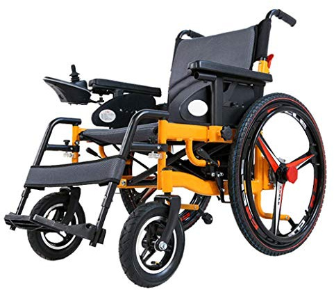 GSACLKES Wheelchairs,Foldable Powered Wheelchair,Drive with Power (Lithium Battery 10-20Km)/Use As Manual Wheelchair,Seat Width 68Cm,360° Joystick,Yellow