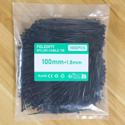 1000 Pcs Mini Cable Ties 1.8 x 100 mm – Small Thin Zip Ties, Tiny Nylon Wire Ties for Home, Office, DIY, Black