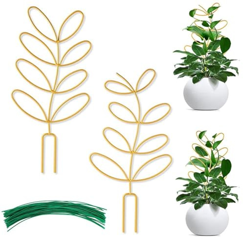 NINMORTH 2-Pack Metal Plant Trellis Climbing Plants, for Leaf Design Flower Pot Support Hoya Monstera Pothos, 14 x 31 cm