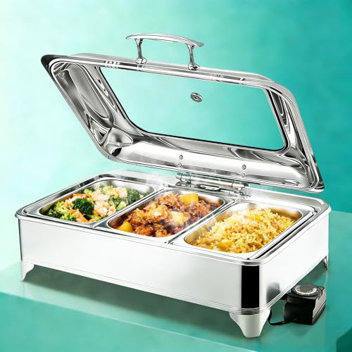 Aocay Chafing Dish Buffet Elettrico, 9L (1/3 Pan) | Professionale Scaldavivande Elettrico per Buffet Acciaio Inox, Temperatura Regolabile per Buffet, Hotel, Ristoranti