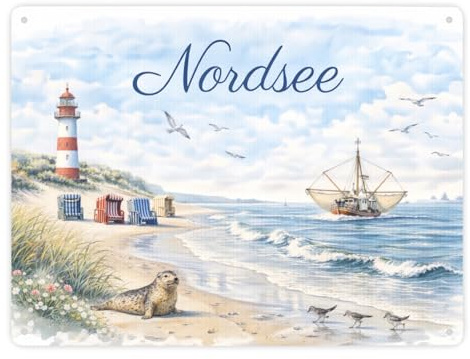 speecheese Metallschild XXL in 28x38 cm Nordsee Leuchtturm Souvenir | für Küstenliebhaber Maritimer Spruch mit Küstenflair