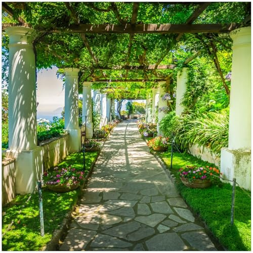 Wallario Glasbild Blühende Pergola - 30 x 30 cm Wandbilder Glas in Premium-Qualität: Brillante Farben, freischwebende Optik