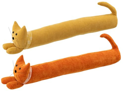 J-Line Boudin de Porte Chat + Foulard - Polyester - Jaune Chaud/Orange foncé - 2 pièces