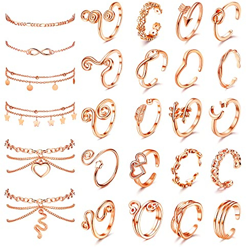 Kakonia Fußkettchen Zehenring für Frauen Damen Gold Silber Zehenringe Fussketten für Frauen Wasserfest Zehenring Rosegold Fußkette Verstellbar Öffnen Fußring Sommer Strand Fußkettchen Schmuck