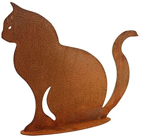 Rostikal Garten Deko Katze 25x32 cm – Handgefertigte Langlebige Metallfigur Vintage Rost - Ideal für Eingangsbereich & Garten Geschenk für Katzenliebhaber