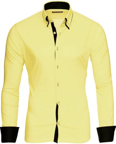 Reslad Herren-Hemd Slim Fit Kontrast Langarm-Hemd Alabama RS-7050