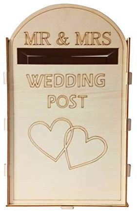 Amosfun Hochzeit Briefbox Briefkasten Holzbox Spardose abnehmbar Hochzeit Kartenbox Tischdeko mit Schlüssel