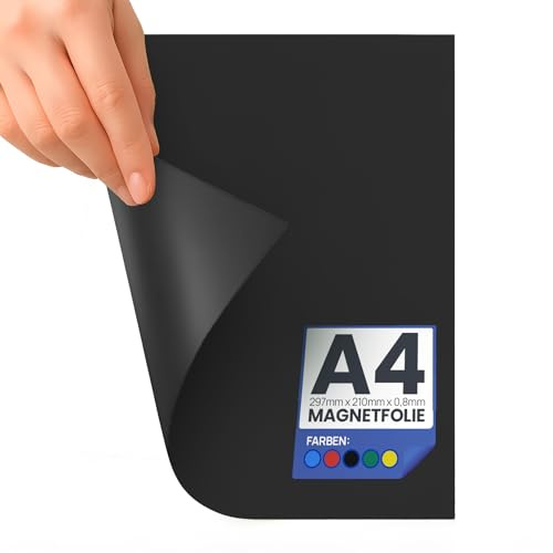 Magnosphere Magnetfolie DIN A4 (297 x 210 mm, 0,8 mm) – flexibel, zuschneidbar, beschriftbar & bedruckbar Magnetische Folien – Farbe: Schwarz