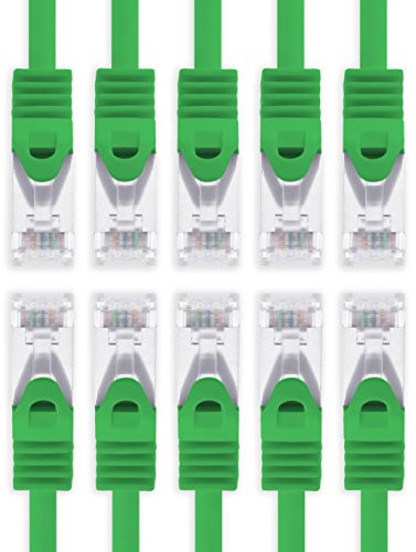 1aTTack.de 3,0 m - vert - 10 pièces câble réseau Cat7 câble patch SFTP câble brut Lankabel 10GB/s - 500 MHz assemblé avec 2 fiches RJ45 Cat 6a