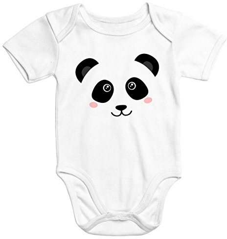 MoonWorks kurzarm Baby-Body mit Aufdruck Panda Gesicht Pandabär Tiergesichter Bio-Baumwolle weiß 3-6 Monate