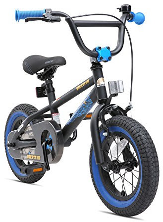 BIKESTAR Kinderfahrrad für Mädchen und Jungen ab 3-4 Jahre | 12 Zoll Kinderrad Kinder BMX Freestyle | Fahrrad für Kinder Schwarz & Blau | Risikofrei Testen