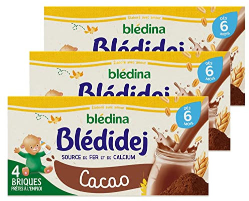 Blédina Blédidej - Céréales bébé Lactées Cacao - Dès 6 Mois - 12 briques de 250mL (L'emballage Peut Varier)