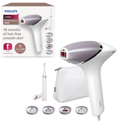 Philips Lumea IPL 8000 Series Haarentfernungsgerät – Alternative zur Laser-Haarentfernung – mit Korrekturtrimmer & 4 Aufsätzen für Körper, Gesicht, Bikinizone & Achselhöhlen (BRI949/00)