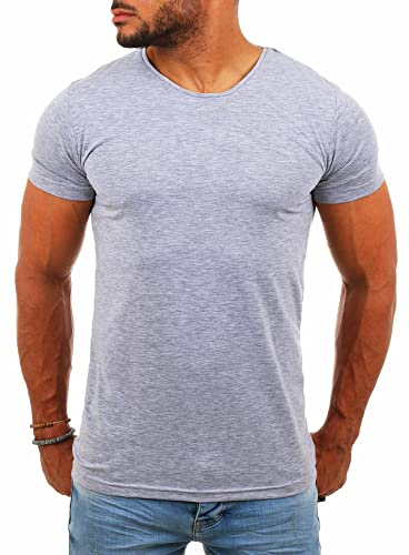 Young & Rich Herren Uni Basic T-Shirt mit Rundhals Ausschnitt einfarbig Stretch körperbetonte Dehnbare Passform 1701