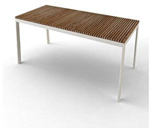 Teako Design Caldonazzo Designer Esstisch Edelstahl-Teak wetterfest Teakholz massiv Tischplatte 140 x 80 cm