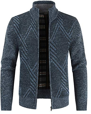Sliktaa Men Knitted Cardigan Stand Collar Zip Fleece Jumper Coat | Stand collar full length zipper ribbed cuffs two practical pockets soft fabric for business meetings parties and daily wear