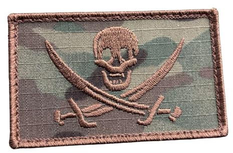 Piraten Calico Jack Totenkopf Jolly Roger Morale Taktisches ISAF Stickerei Klettverschluss Patch (Multicam)