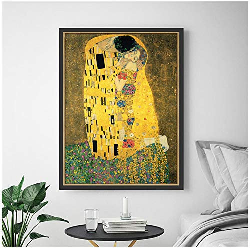 XIANGPEIFBH Drucken Leinwand Malerei Abstrakte Liebe Kuss Kunst Frauen und Mann Poster Wandkunst Bilder Moderne Wohnrahmen Dekoration 60x90 cm / 23,6 x 35,4 Mit Rahmen