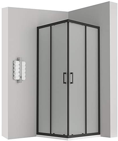 LANABLACK Cabine douche noire H 185 cm porte coulissante opaque 70 x 100 cm