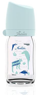 FARLIN Anti-Colic Glass Baby Bottle, 5 oz - with Silicone Pacifier for 1 Month+ Babies - Thermal Resistant, BPA Free and Dishwasher Safe,Roll-Proof Oval Design (5oz,160ml/cc, Savanna)