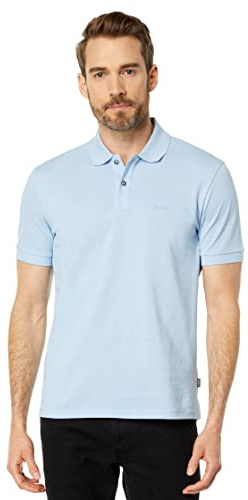 BOSS Mens Pallas Short Sleeve Polo Shirt, Dusty Blue, Medium US