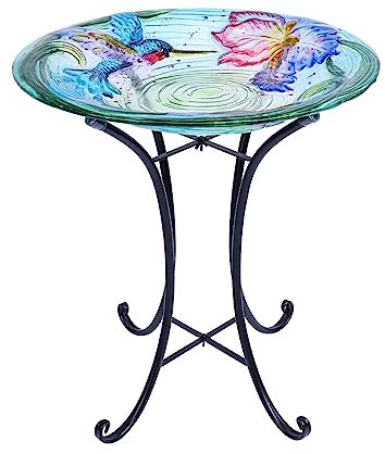 MUMTOP Vogeltränke für den Außenbereich, Glas-Vogeltränke für den Außenbereich, Kolibri mit Metallständer für Garten, Rasen, Hof, Dekoration