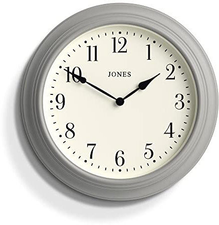 JONES CLOCKS® Supper Club wanduhr | Große Klassische runde Uhr | 40cm | Hellgrau | Leicht lesbare Zahlen | Traditionelles Design, ideal für küche oder Wohnzimmer