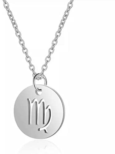 Silver Star Sign Disc Chain Necklace - Virgo (23rd August - 22nd September) - Zodiac Constellation Horoscope Celestial Astrology Jewellery - Women Men Gift