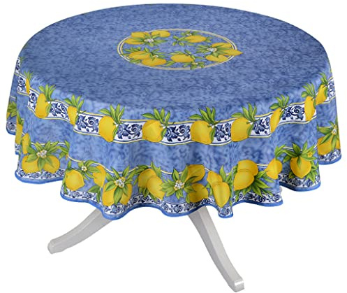 Tischdecke aus Polyester, rund, französische Provenzal, 178 cm, Zitronenblau