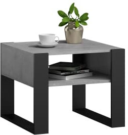 MATKAM Couchtisch KAJA H50 x B60 x T63,6 cm, offene Ablage unter der Tischplatte, Kufenbeine, Wohnzimmer Couchtisch Modern Wohnzimmertisch Universal (Beton)