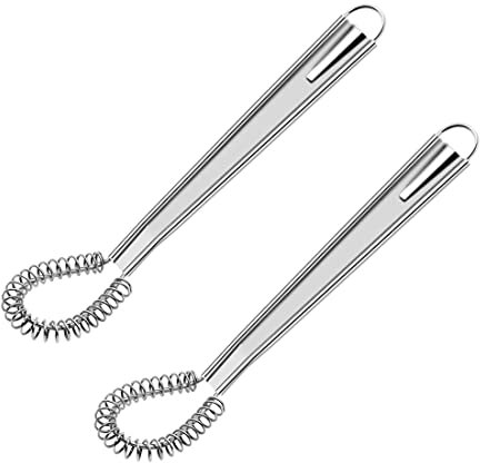 WEERSTONE Fouet Cuisine à Spirale Cuillère Magique en INOX mèche Batteur à Main levée mousseur Foamer moussant crémeux Acier Inoxydable Mini-mélangeur Agitateur (argenté),2 pièces
