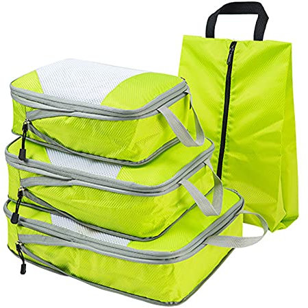POIU 4-teiliges Packwürfel Set, Kompressionsverpackungs-Organizer, praktische Packtaschen erweiterbarer Gepäck-Organizer für Damen &Herren Handgepäck Rucksack Koffer-Organizer (Grün)