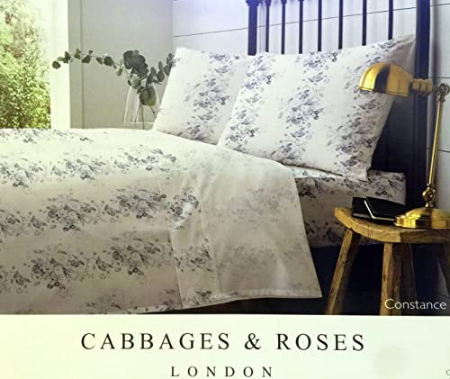 Cabbages & Roses of London Home Percale Collection Floral 4 Piece Sheet Set 100% Cotton Percale Crisp & Cool, Lightweight & Moisture-Wicking Light Bedding (Constance, Queen (U.S. Standard))