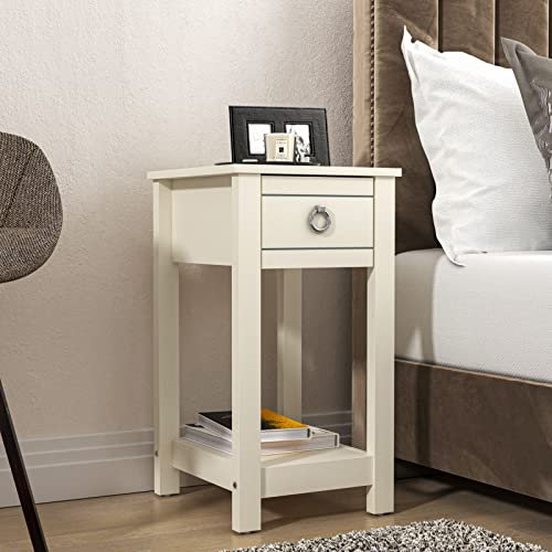 Galano Laurel Bedside Table – Stylish Storage Cabinet with Drawer – Nightstand for Bedroom, Hallway, or Entryway – Slim Modern Furniture Unit – Ivory
