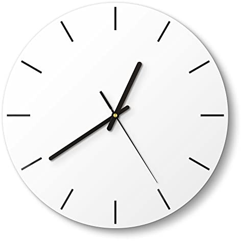 DEQORI Glasuhr | rund Ø 30 cm | Unifarben - Weiß | ausgefallene leise Design Uhr aus Glas | Wanduhr für Wohnzimmer & Küche | moderne Hingucker Uhr für die Wand