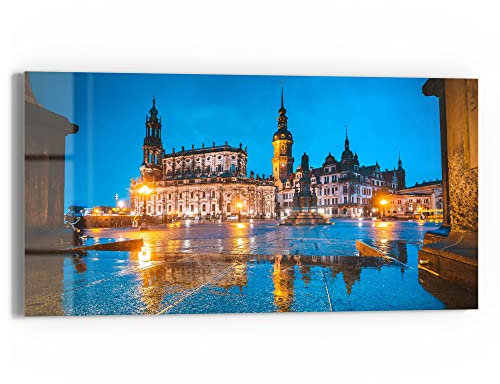 DEQORI Glasbild Echtglas | Motiv Altstadt Dresden am Abend | horizontal einteilig 60x30 cm | schöne Dekoration | Wandbild für Wohnzimmer, Schlafzimmer, Flur & Küche | moderne Wanddeko