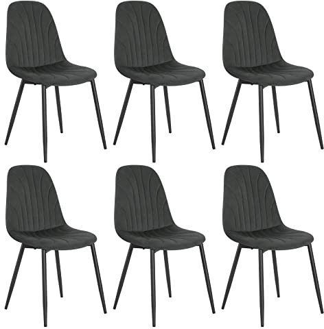 Lestarain Esszimmerstühle 6er Set, für Schlafzimmer Küche Wohnzimmer, ergonomisches Design, Küchenstühle mit Samtbezug, Metallbeinen, Dunkelgrau