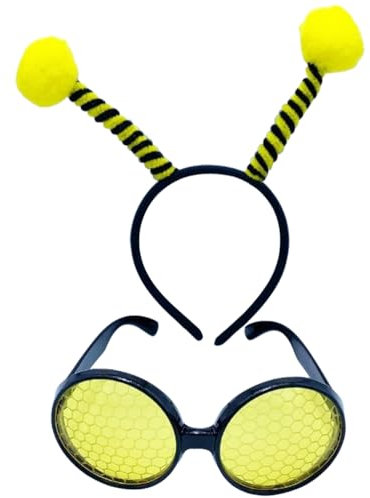 jojofuny Lustiges Bienen Haarreif Und Brille Set FüR Erwachsene, Perfektes Accessoire FüR Halloween, KostüMpartys, Mottopartys Und Tier-Themenpartys