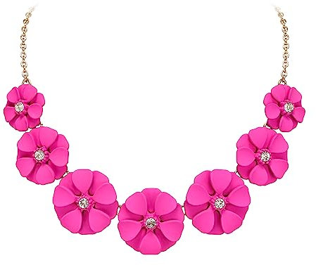 EVER FAITH Hot Pink Blume Choker Halskette, Sommer Urlaub Arcylic Boho Floral Bib Statement Halskette für Damen Mädchen
