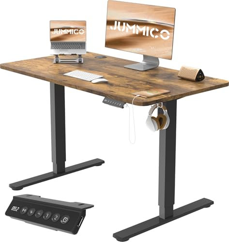 JUMMICO 100x60cm Electric Standing Desk with USB Charging Height Adjustable Desk with Sedentary Reminder Stand Up Desk with Splice Board for Home Office,Rustic Brown