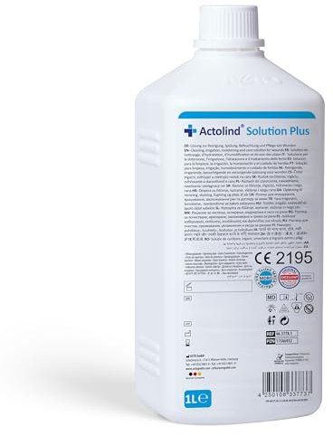 Actolind Solution Plus 1000 ml – Antiseptic Solution for Wound Irrigation. Painless Cleaning and moisturizing of Acute, Chronic, and Infected Wounds. CE Class III, MPG, PHMB.